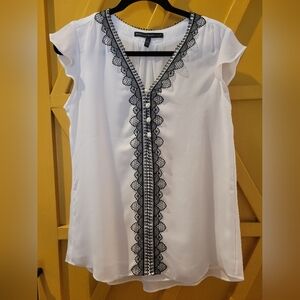 White House Black Market White With Black Lace Trim Women's Top